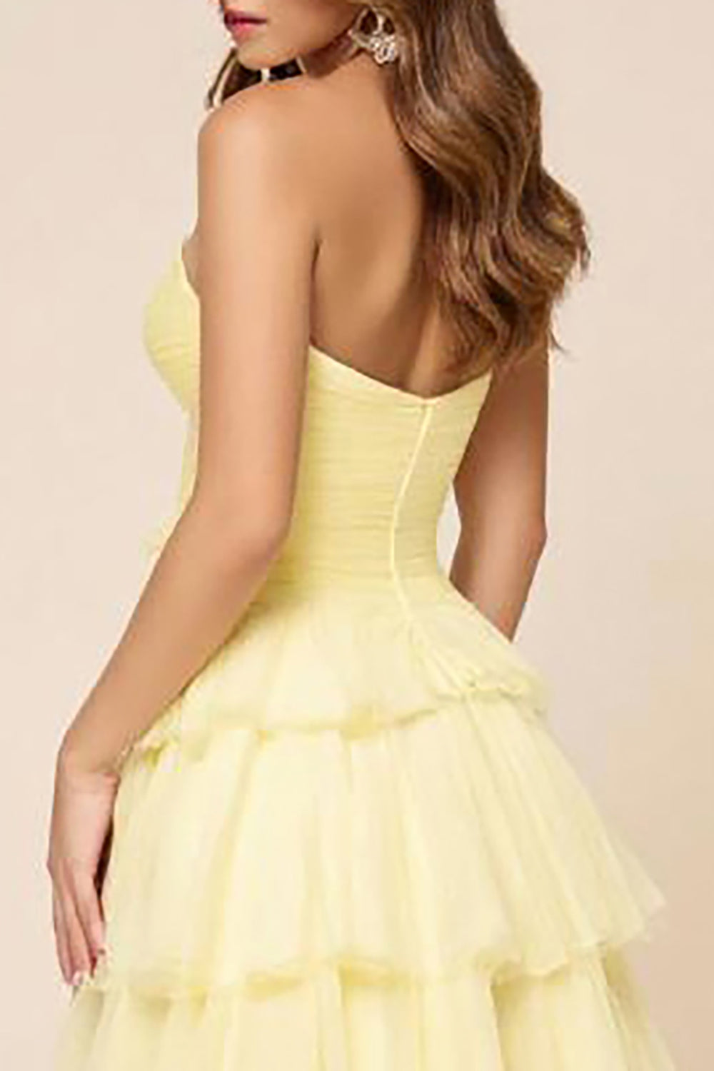 Daffodil Hollow-out A Line Organza Tiered Strapless Long Formal Dress with Slit