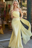 Daffodil Chiffon Mermaid Strapless Ruched Long Formal Dress