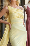 Daffodil One Shoulder Chiffon Mermaid Long Formal Dress with Streamer