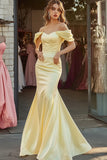 Daffodil Off The Shoulder Mermaid Satin Long Formal Dress