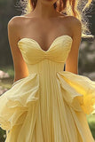 Daffodil Chiffon Strapless A Line Ruffles Long Formal Dress