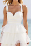 White A Line Tiered Organza Long Formal Dress
