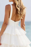 White A Line Tiered Organza Long Formal Dress