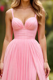 Pink A Line Spaghetti Straps Chiffon Long Formal Dress