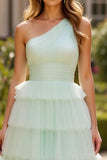 Mint Green Tulle Ball Gown Tiered Long Formal Dress with Ruffles