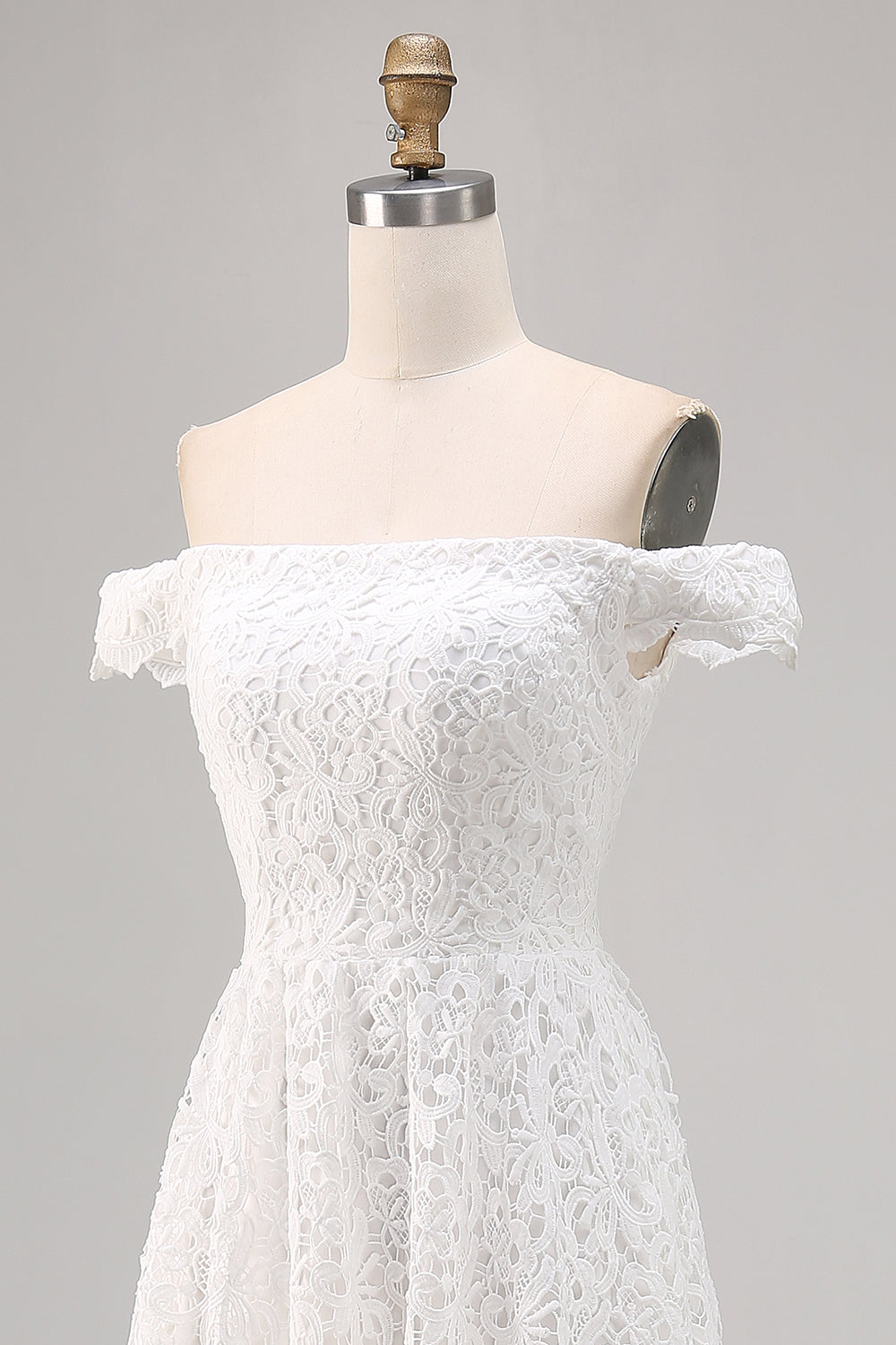 White Off the Shoulder Lace Ruffled High-Low Boho Dress