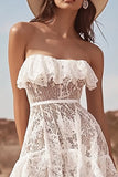 White Lace High-Low A Line Graduation Dress with Ruffles