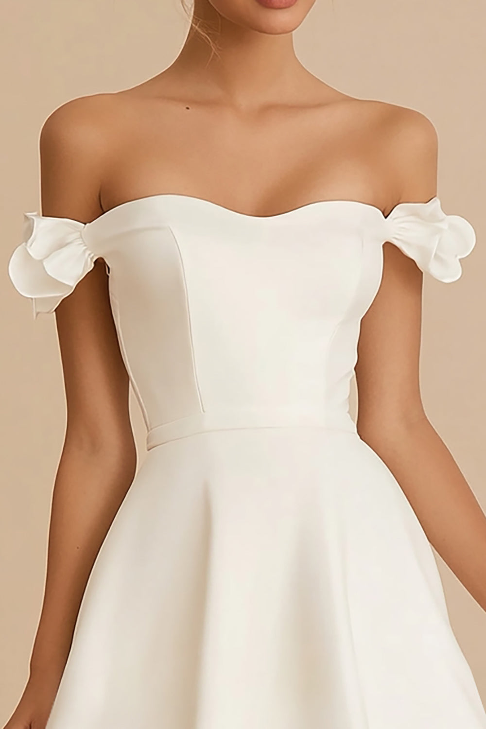 White Satin Ruffled Off The Shoulder Short Graduation Dress