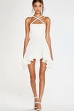 White Ruffled A Line Criss Cross Straps Short Graduation Dress