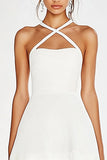 White Ruffled A Line Criss Cross Straps Short Graduation Dress