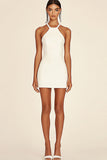White Halter Bodycon Satin Short Graduation Dress
