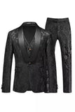 Black Jacquard 3 Pieces Shawl Lapel Single-breasted Men's Formal Suits