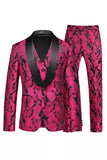 Black Jacquard 3 Pieces Shawl Lapel Single-breasted Men's Formal Suits
