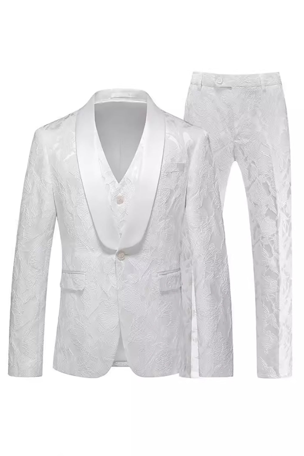 Black Jacquard 3 Pieces Shawl Lapel Single-breasted Men's Formal Suits