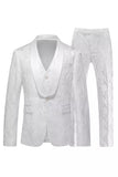 Black Jacquard 3 Pieces Shawl Lapel Single-breasted Men's Formal Suits