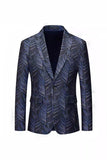 Dark Navy Jacquard Notched Lapel Single-breasted Men's Formal Blazer