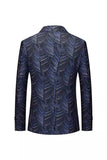 Dark Navy Jacquard Notched Lapel Single-breasted Men's Formal Blazer
