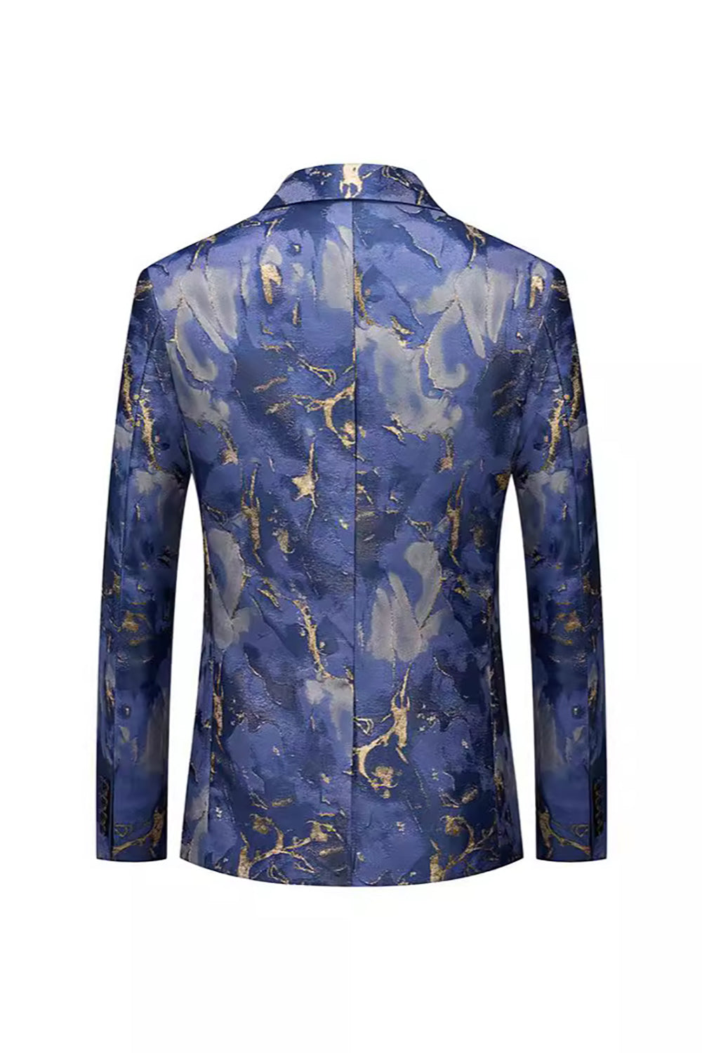 Blue Printed One Button Notched Lapel Fitted Men's Formal Blazer