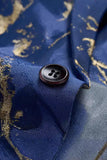 Blue Printed One Button Notched Lapel Fitted Men's Formal Blazer