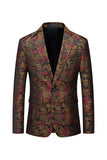 Brown Fitted Floral Notched Lapel Single-breasted Men's Formal Blazer