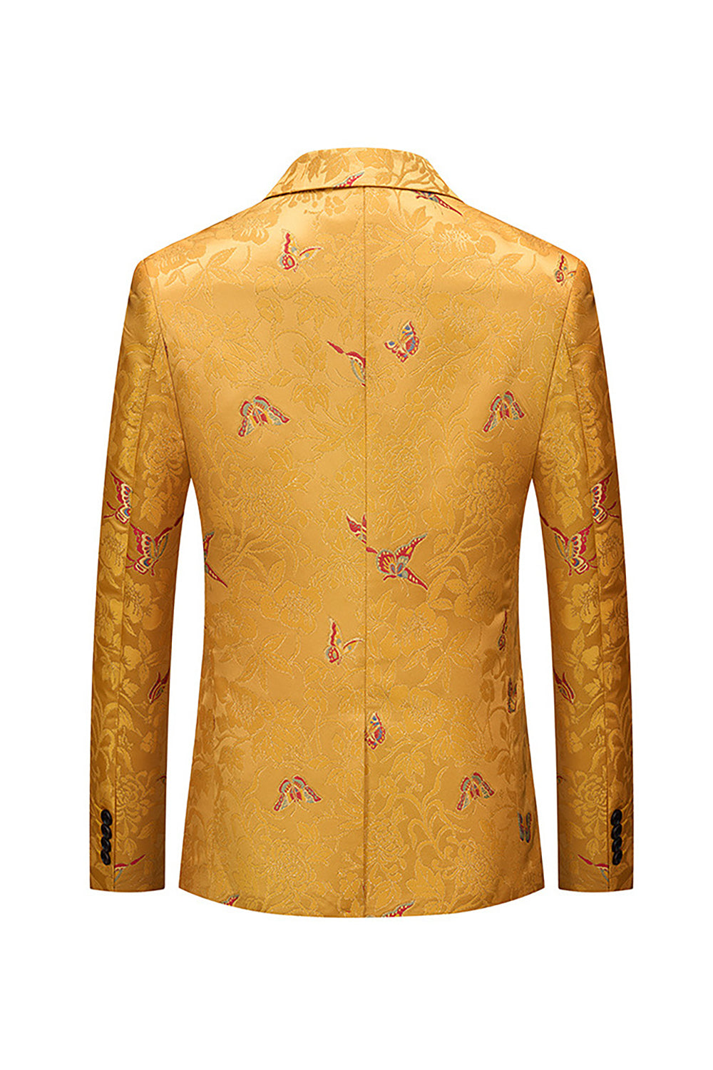Yellow Notched Lapel Floral One Button Men's Formal Blazer