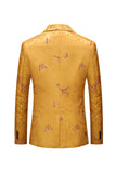 Yellow Notched Lapel Floral One Button Men's Formal Blazer