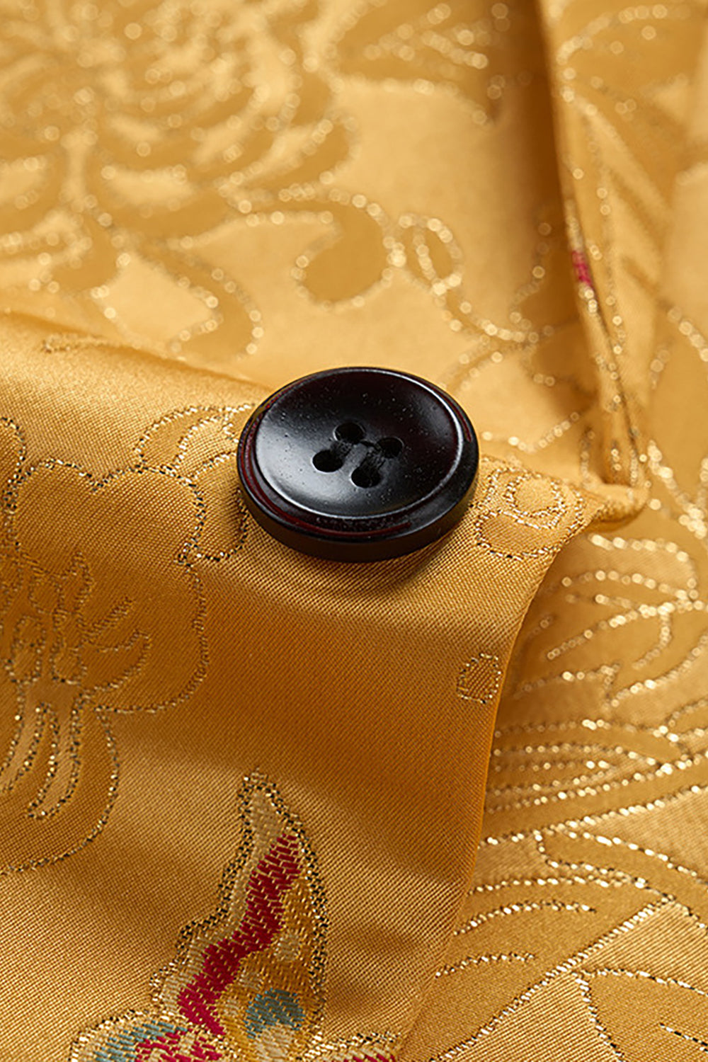 Yellow Notched Lapel Floral One Button Men's Formal Blazer