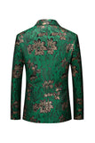 Green Floral Notched Lapel One Button Men's Formal Blazer
