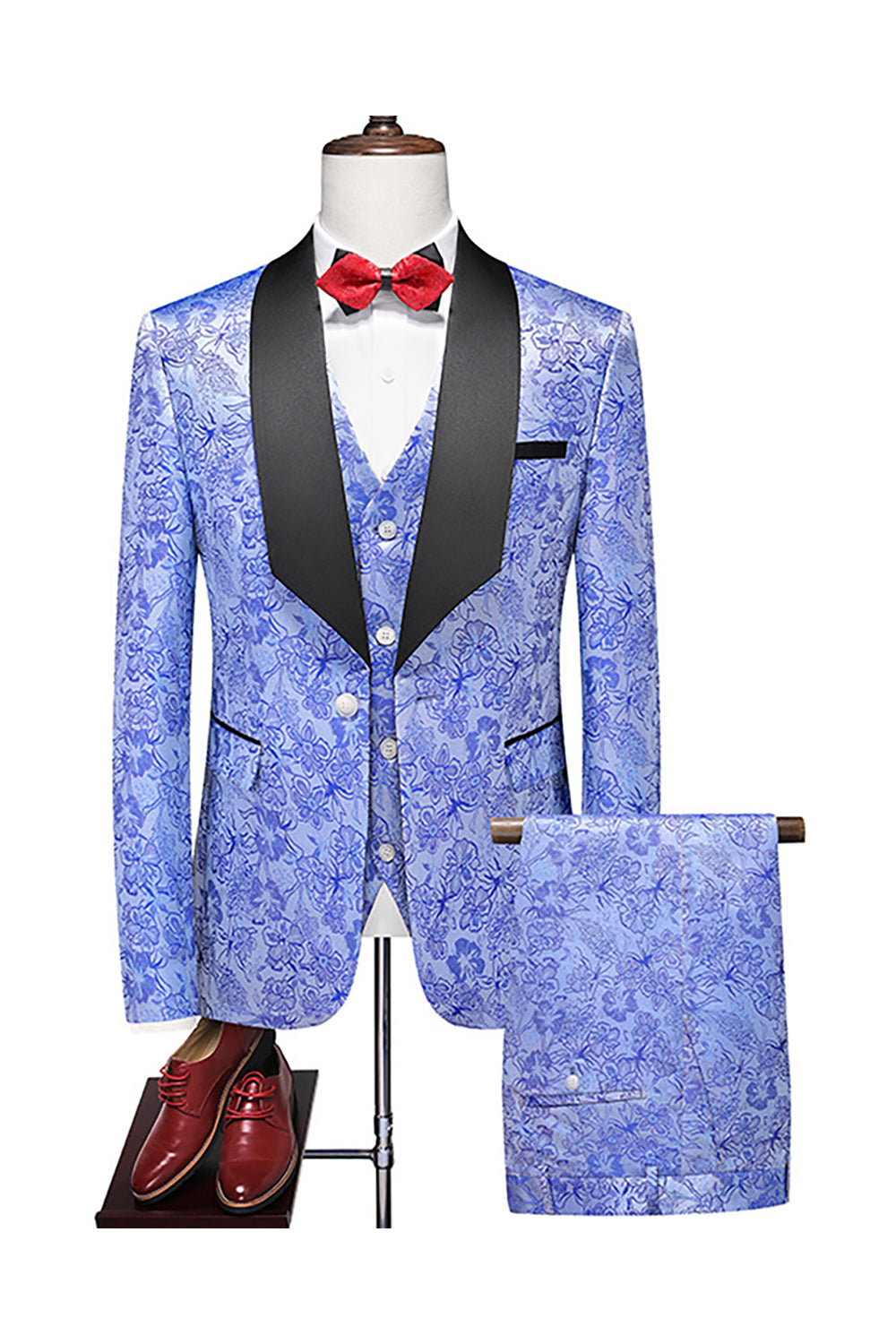Purple Single Breasted Shawl Lapel Printed 3 Pieces Men's Prom Suits