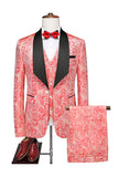 Purple Single Breasted Shawl Lapel Printed 3 Pieces Men's Prom Suits