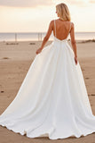 White A Line V-Neck High-Low Boho Wedding Dress