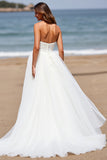 White Sweetheart A Line Tulle Sweep Train Boho Wedding Dress