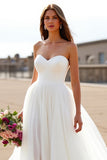 Sweetheart White Chiffon A Line Sweep Train Boho Wedding Dress