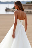 Sweetheart White Chiffon A Line Sweep Train Boho Wedding Dress
