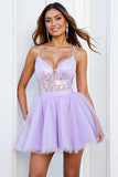 Sparkly Lilac Corset A Line Short Cocktail Dress with Sequins