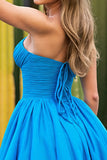 Blue Strapless Pleated A Line Short Cocktail Dress