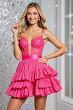 Fuchsia Corset Tiered A Line Short Cocktail Dress