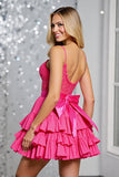 Fuchsia Corset Tiered A Line Short Cocktail Dress