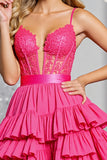 Fuchsia Corset Tiered A Line Short Cocktail Dress