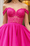 Fuchsia Corset A Line Off the Shoulder Short Cocktail Dress