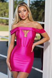 Fuchsia Corset Bodycon Off The Shoulder Mini Cocktail Dress