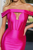 Fuchsia Corset Bodycon Off The Shoulder Mini Cocktail Dress