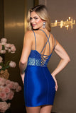 Sparkly Royal Blue Satin Corset Bodycon Short Cocktail Dress