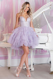 Sparkly Lilac A Line Tiered Short Cocktail Dress with Ruffles