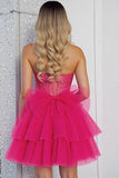 Sparkly Fuchsia Corset Sweetheart Short Cocktail Dress with Bows
