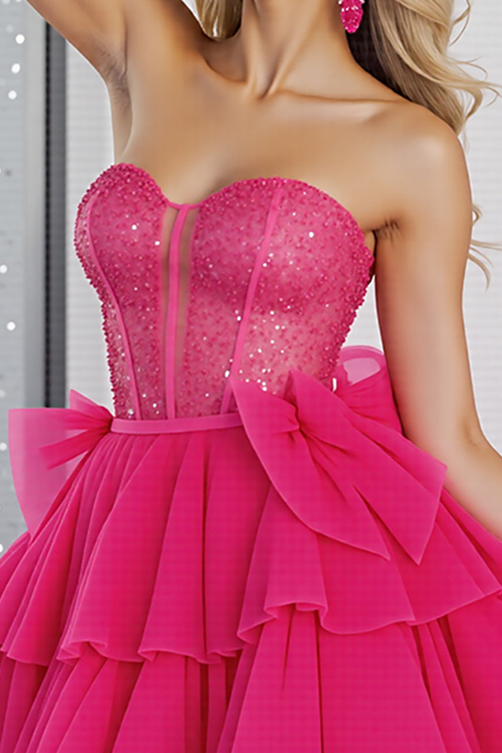 Sparkly Fuchsia Corset Sweetheart Short Cocktail Dress with Bows