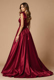 Burgundy A Line Satin One Shoulder Long Formal Dress with Slit