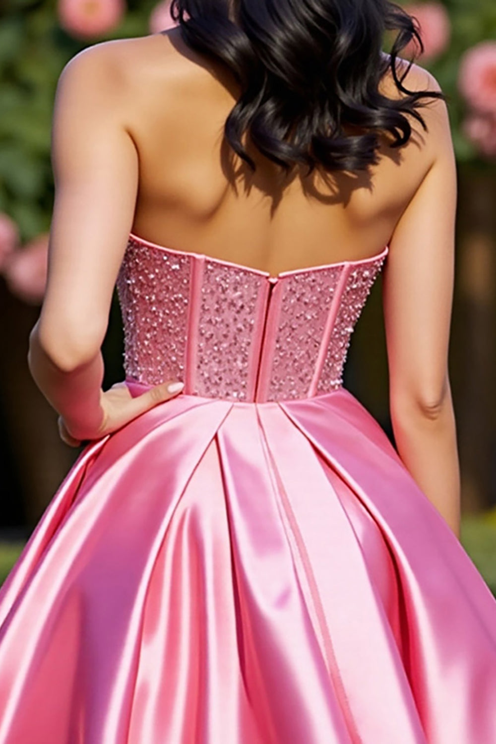 Sparkly Pink Corset Satin Strapless A Line Mini Cocktail Dress