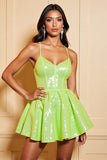 Sparkly Green A Line Spaghetti Straps Mini Cocktail Dress