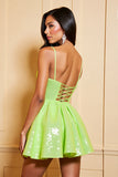 Sparkly Green A Line Spaghetti Straps Mini Cocktail Dress